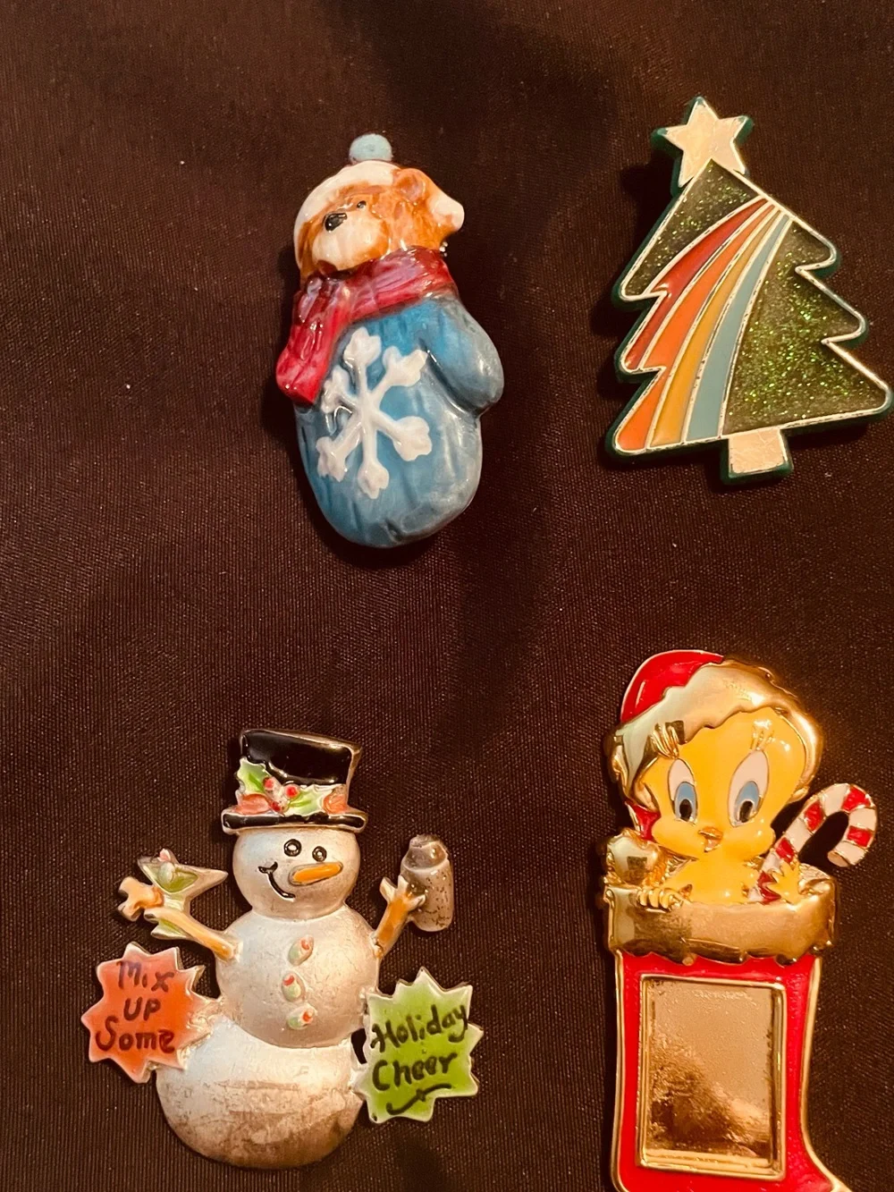 Kids Holiday Charm Pendants & Pins, Red, Green, White, Silver